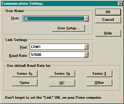 Communications Settings Screen